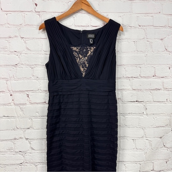 Adrianna Papell women’s navy blue formal gown maxi dress size 12 ribbed lace - Picture 14 of 16